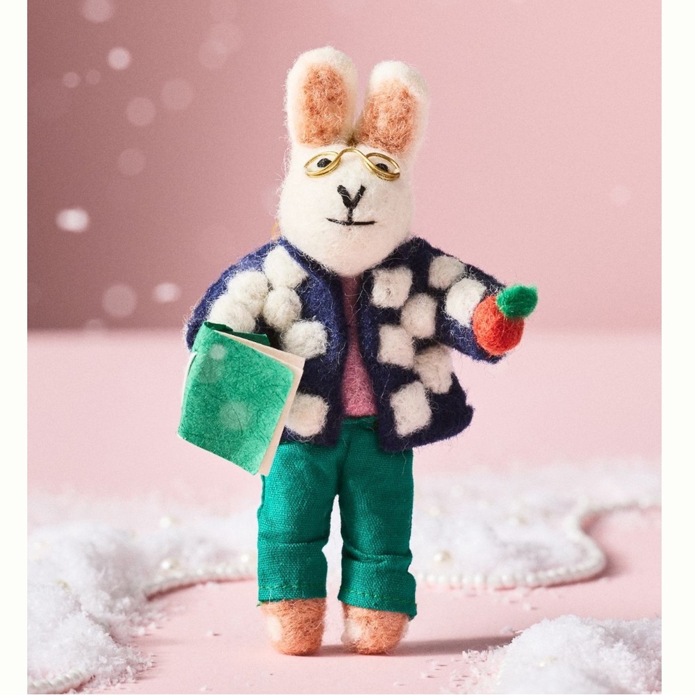 🐰 Anthropologie Teacher Busy Bunny Felt Ornament